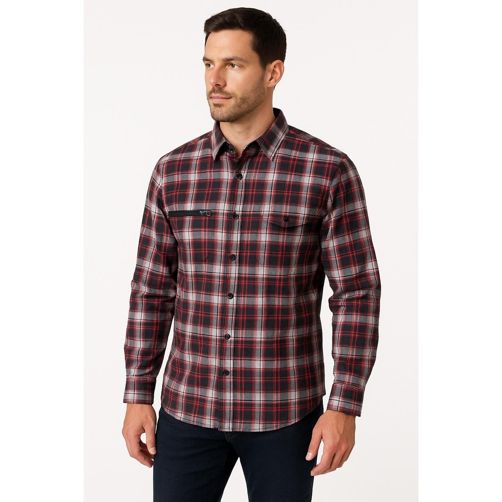 Members Only Prestige Mens Size Large‎ Shirt Red Black Plaid Button Up Preppy